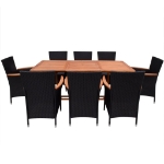 Set da Pranzo da Giardino 9 pz con Cuscini in Polyrattan Nero