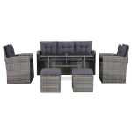 Set Divani da Giardino 6 pz con Cuscini in Polyrattan Grigio