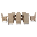 Set da Pranzo da Giardino 9 pz con Cuscini in Polyrattan Beige