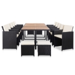 Set da Pranzo da Giardino 15 pz con Cuscini in Polyrattan Nero