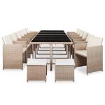 Set da Pranzo da Giardino 17 pz con Cuscini in Polyrattan Beige