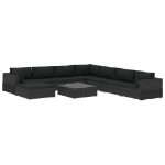 Set Divani da Giardino 9 pz con Cuscini in Polyrattan Nero