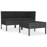 Set Divani da Giardino 3 pz con Cuscini in Polyrattan Nero