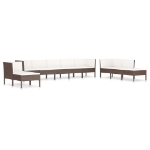 Set Divani da Giardino 10 pz con Cuscini in Polyrattan Marrone