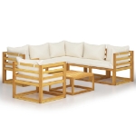 Set Divani da Giardino 7 pz con Cuscini Crema Massello Acacia