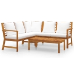 Set Divani da Giardino 4 pz con Cuscini Crema in Legno Acacia