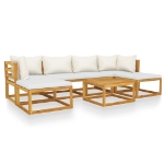 Set Divani da Giardino 7 pz con Cuscini Crema in Legno Acacia