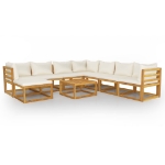 Set Divani da Giardino 9 pz con Cuscini Crema in Legno Acacia