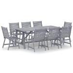 Set Pranzo da Giardino 9 pz in Legno Massello di Acacia Grigio