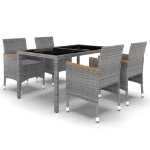 Set da Pranzo Giardino 5 pz Polyrattan e Vetro Temperato Grigio