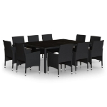 Set da Pranzo per Giardino 11 pz in Polyrattan Nero