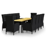 Set da Pranzo per Giardino 11 pz in Polyrattan Nero