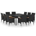 Set da Pranzo per Giardino 11 pz in Polyrattan Nero