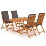 Set da Pranzo da Giardino 5 pz con Cuscini Grigi Legno di Teak