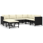 Set Divani da Giardino 8 pz con Cuscini in Polyrattan Nero