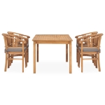 Set da Pranzo da Giardino 5 pz con Cuscini in Massello di Teak