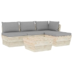 Set Divani da Giardino su Pallet 5 pz con Cuscini Legno Abete