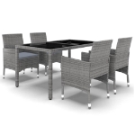 Set da Pranzo Giardino 5 pz Polyrattan e Vetro Temperato Grigio