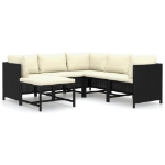 Set Divani da Giardino 6 pz con Cuscini in Polyrattan Nero