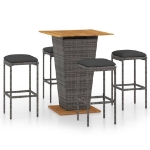 Set da Bar da Giardino 5 pz con Cuscini in Polyrattan Grigio