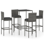 Set da Bar da Giardino 5 pz con Cuscini in Polyrattan Grigio