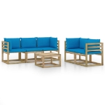 Set Salotto da Giardino 6 pz con Cuscini Blu Chiaro