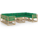 Set Salotto Giardino con Cuscini 10 pz in Pino Impregnato