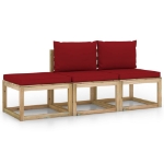 Set Salotto da Giardino 3 pz con Cuscini Rosso Vino