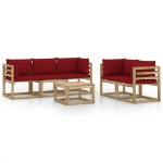 Set Salotto da Giardino 6 pz con Cuscini Rosso Vino