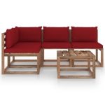 Set Salotto da Giardino 5 pz con Cuscini Rosso Vino