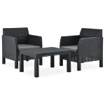 Set Divani da Giardino 3 pz con Cuscini in Rattan PP Antracite