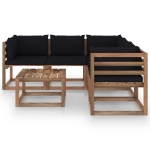 Set Salotto Giardino con Cuscini Neri 6pz Legno Pino Impregnato