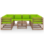 Set Salotto da Giardino 9 pz con Cuscini Verde Chiaro