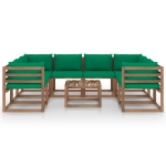 Set Salotto da Giardino 9 pz con Cuscini Verdi