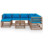 Set Divani da Giardino 8 pz con Cuscini Azzurri