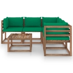 Set Salotto Giardino con Cuscini Verdi 6 pz in Pino Impregnato