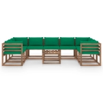 Set Salotto da Giardino 10 pz con Cuscini Verdi