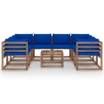 Set Salotto da Giardino 9 pz con Cuscini Blu