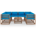 Set Salotto da Giardino 9 pz con Cuscini Blu Chiaro