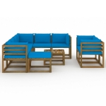 Set Divani da Giardino 10 pz con Cuscini Azzurri