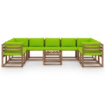 Set Salotto da Giardino 10 pz con Cuscini Verde Chiaro