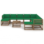 Set Divani da Giardino 11 pz con Cuscini Verdi