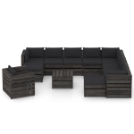 Set Salotto Giardino con Cuscini 12 pz Legno Impregnato Grigio