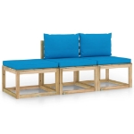 Set Salotto da Giardino 3 pz con Cuscini Blu Chiaro