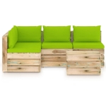 Set Salotto da Giardino con Cuscini 5 pz Legno Impregnato Verde