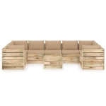 Set Divani da Giardino con Cuscini 10 pz Legno Impregnato Verde