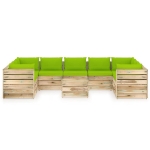 Set Divani da Giardino con Cuscini 10 pz Legno Impregnato Verde