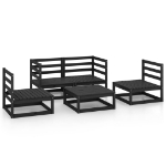 Set Divani da Giardino 5 pz Nero in Legno Massello di Pino