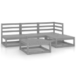 Set Divani da Giardino 5 pz Grigio in Legno Massello di Pino