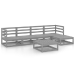 Set Divani da Giardino 6 pz Grigio in Legno Massello di Pino